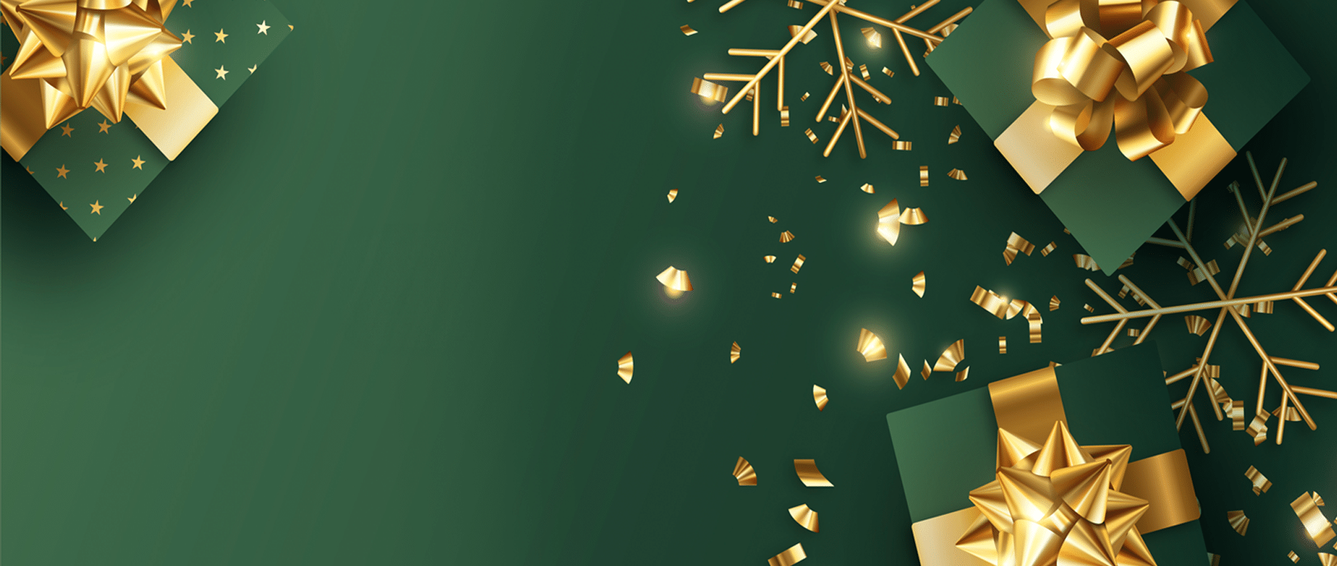 green background with gold presents